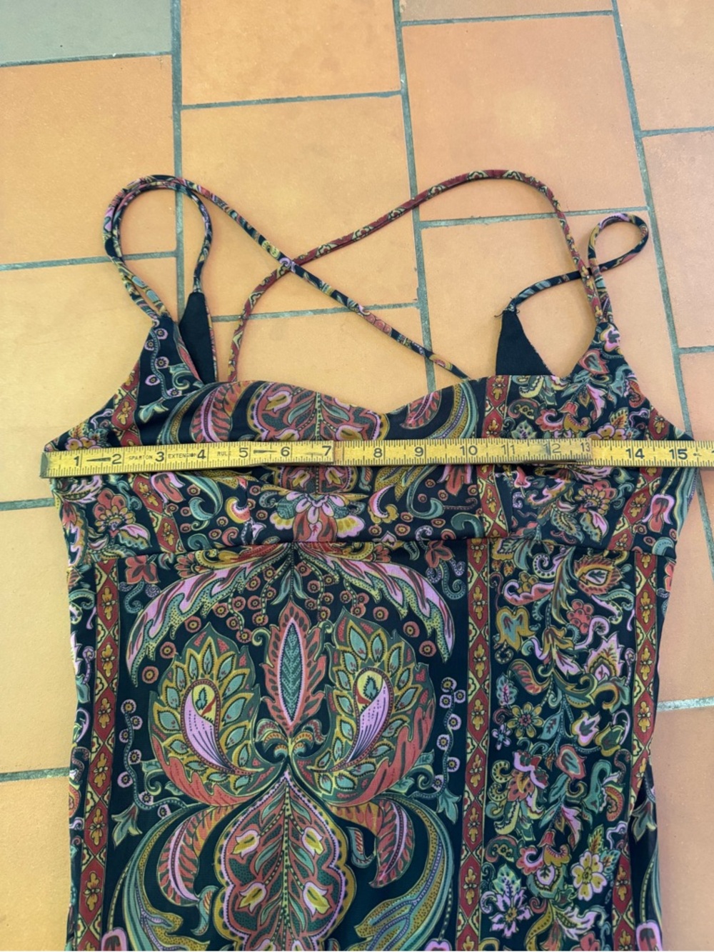 90s Vintage Paisley Maxi Dress Crisscross Back - Mesh  dress open strappy back - Picture 9 of 13
